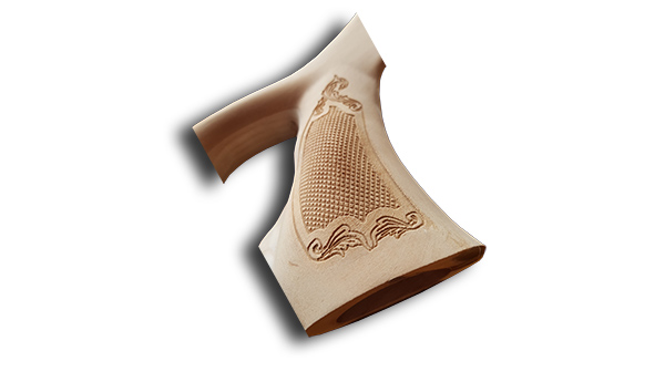 Hand-cut checkering details on a bespoke luxury wooden stock for CZ hunting rifles